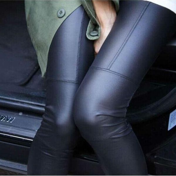 women's leggings fashion woman spring solid women pants leather waist leginsy damskie ropa para mujer clothing, Black